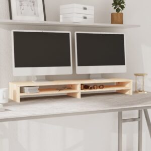 Solid Pine Wood Monitor Stand Riser Desk Organizer with Storage Shelves