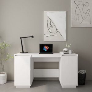 Desk White 140x50x75 cm Solid Wood Pine