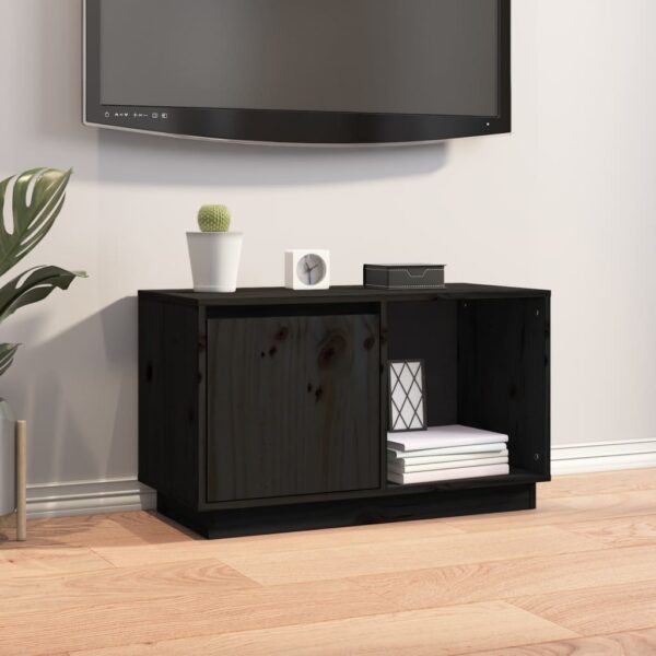 Solid Pine Wood TV Cabinet Black Stylish Storage Unit with Adjustable Door