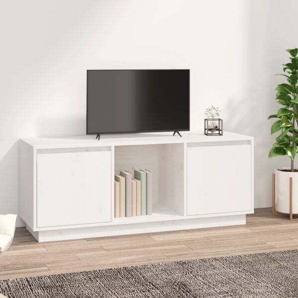 Chic White Solid Pine Wood TV Stand Media Console Storage Organizer Rustic Decor