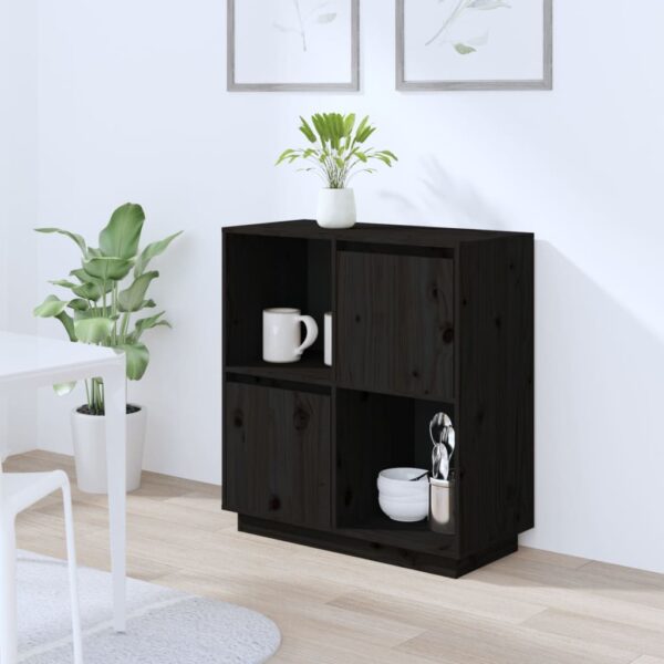 Chic Black Solid Pine Wood Sideboard Buffet Storage Cabinet with Shelves