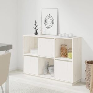 Chic White Solid Pine Wood Sideboard Storage Cabinet with Shelves & Doors