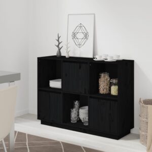 Elegant Black Sideboard Solid Pine Wood Storage Cabinet Modern  Organizer