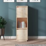 Rustic Solid Pine Wood Highboard Storage Cabinet with Shelves and Doors