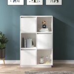 Chic White Solid Pine Wood Highboard Rustic Storage Cabinet with Adjustable Shelves