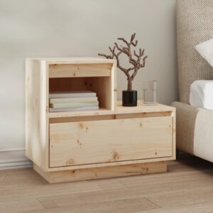 Elegant Solid Pine Wood Bedside Cabinet with Drawer and Shelf Storage