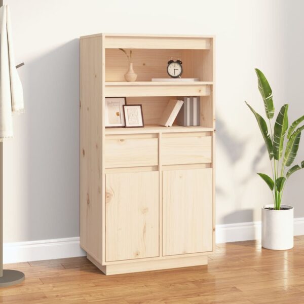 Rustic Solid Pine Wood Highboard Storage Cabinet with Shelves and Drawers