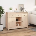 Elegant Solid Pine Wood Sideboard Storage Cabinet with Drawers and Doors