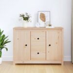 Chic Solid Pine Wood Sideboard Minimalist Storage Cabinet with Drawers Shelves