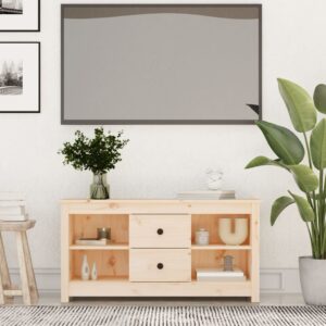 Solid Pine Wood TV Cabinet Stylish Storage Organizer with Drawers Shelves