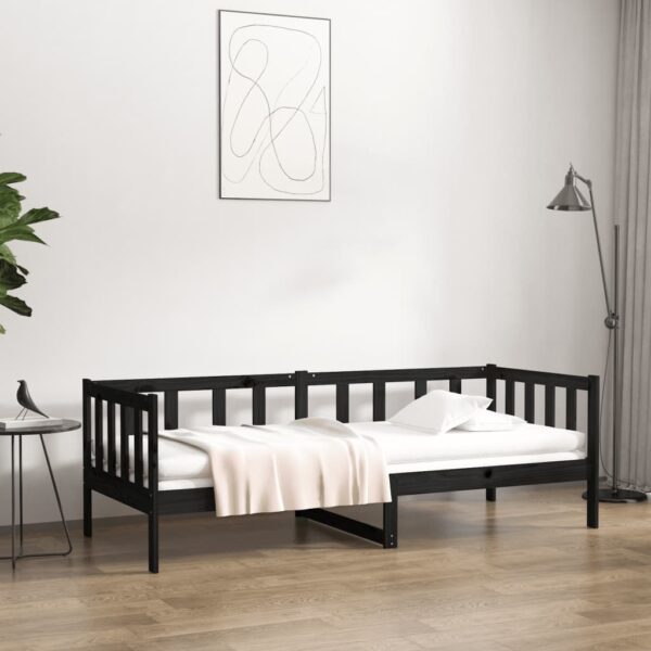 Solid Wood Pine Day Bed Single Size Sofa Bed Frame Black with Slatted Base Storage