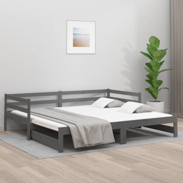 Pull-out Day Bed Grey 2x(92x187) cm Single Size Solid Wood Pine