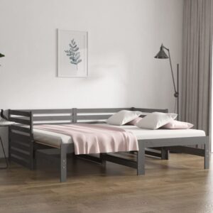 Pull-out Day Bed Grey 2x(92x187) cm Single Size Solid Wood Pine