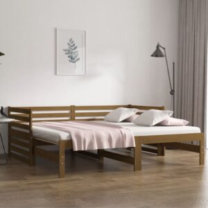 Solid Pine Wood Day Bed Honey Brown Pull-out Sofa Single Slatted Guest Sleeper