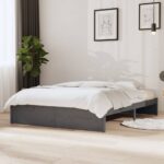 Bed Frame Grey Solid Wood 137x187 cm Double Size