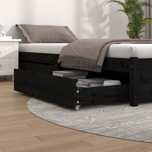 Solid Pine Wood Under Bed Storage Drawers Black Set of Two with Easy-Glide Wheels