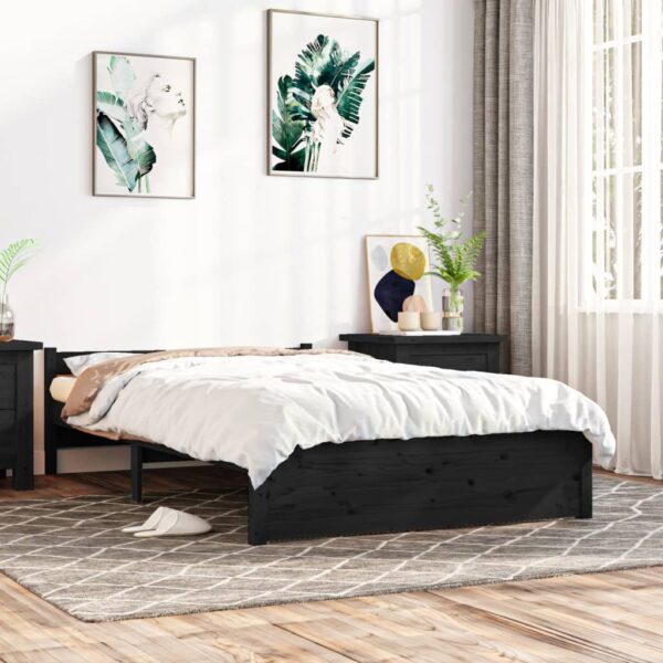 Bed Frame Black Solid Wood 137x187 cm Double Size