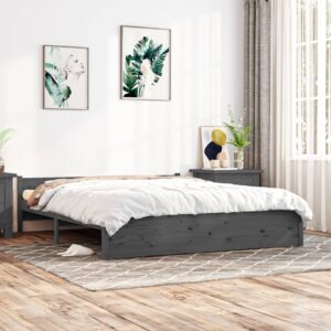 Bed Frame Grey Solid Wood 183x203 cm King Size