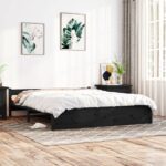 King Size Solid Wood Bed Frame with Headboard Sturdy Pine Slat Base Black