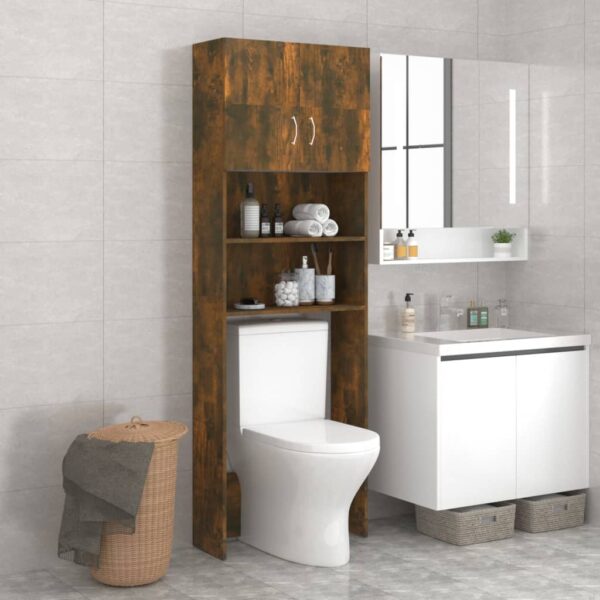 Space-Saving Smoked Oak Laundry Cabinet Bathroom Storage Organizer Moisture-Resistant