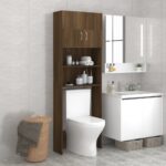 Space-Saving Brown Oak Laundry Cabinet Bathroom Storage Organizer Elegant Design