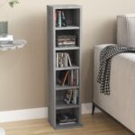 Stylish Grey Sonoma CD Storage Cabinet Organizer with Open Compartments