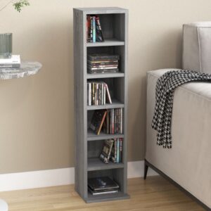 Stylish Grey Sonoma CD Storage Cabinet Organizer with Open Compartments