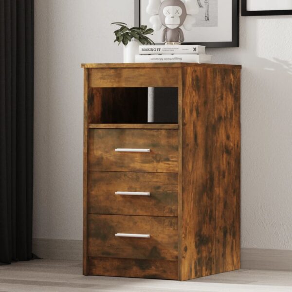 Stylish Smoked Oak Cabinet with Drawers and Shelf for Storage - Engineered Wood