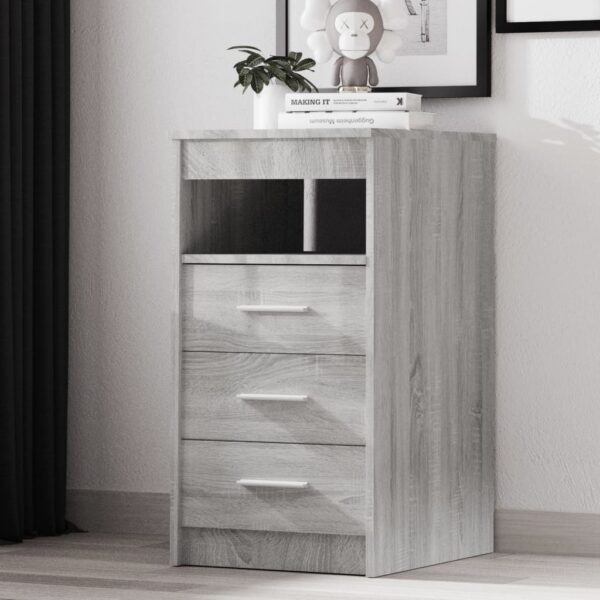 Stylish Grey Sonoma Engineered Wood Cabinet with Drawers and Shelf Storage