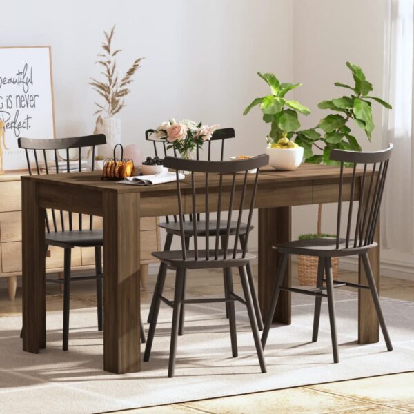 Elegant Brown Oak Dining Table Sturdy Engineered Wood Modern Kitchen Furniture