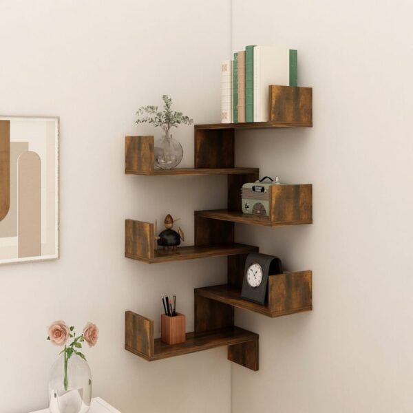 Wall Corner Shelves 2 pcs Smoked Oak 40x40x50 cm Engineered Wood