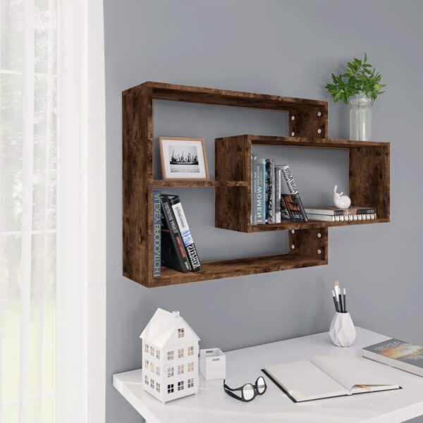 Chic Smoked Oak Wall Shelf - Engineered Wood with 3 Compartments  Easy Clean