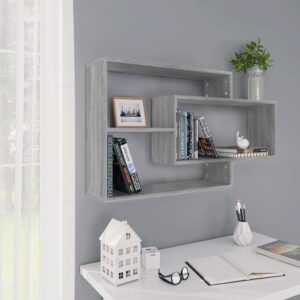 Chic Grey Sonoma Wall Shelf - Engineered Wood with 3 Compartments  Easy Clean