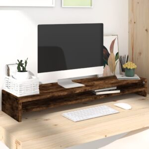 Engineered Wood Monitor Stand Riser Smoked Oak Finish with Shelf for Desk Organization