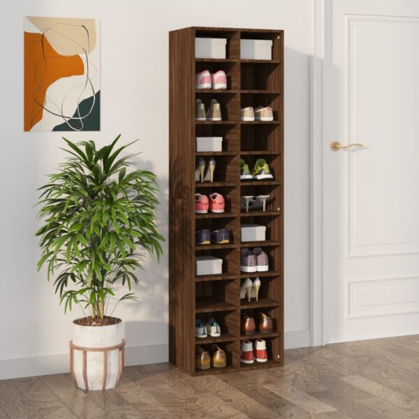 Contemporary Brown Oak Shoe Storage Cabinet Large Organizer Engineered Wood