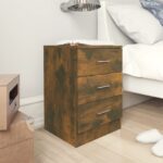 Chic Smoked Oak Bedside Cabinets Pair with Three Drawers for Bedroom Storage