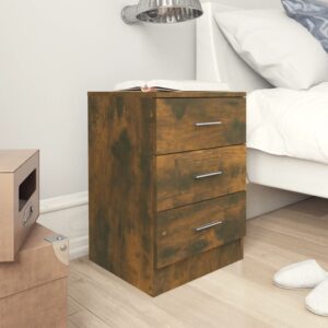 Chic Smoked Oak Bedside Cabinets Pair with Three Drawers for Bedroom Storage