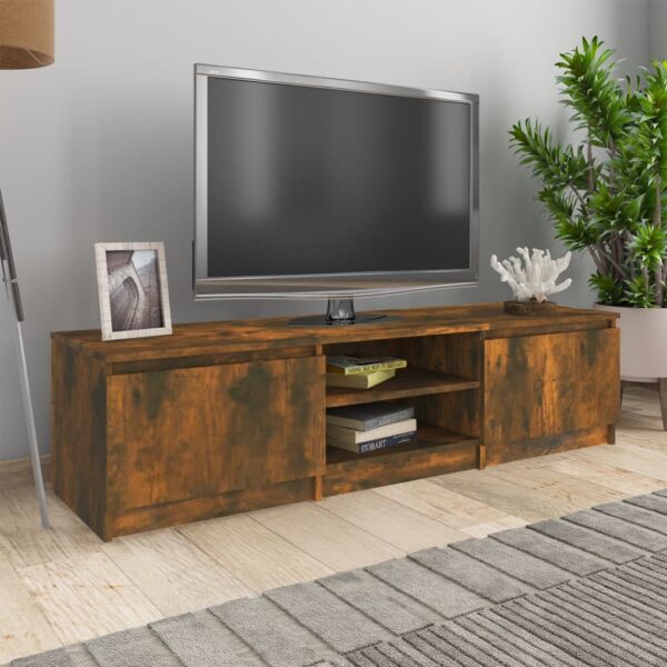 Stylish Smoked Oak TV Cabinet Media Stand Engineered Wood Storage Organizer