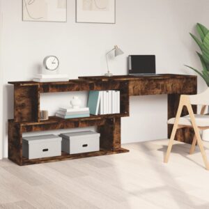 Modern Smoked Oak Corner Desk Engineered Wood Rotatable Home Office Study