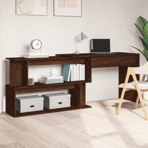 Modern Brown Oak Corner Desk Engineered Wood Rotatable with Storage Space