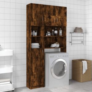 Chic Smoked Oak Tall Bathroom Cabinet Engineered Wood Moisture Resistant