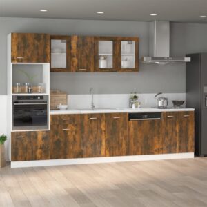 Smoked Oak Engineered Wood Kitchen Sink Cabinet Ample Storage Space