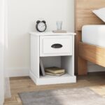 Chic White Bedside Cabinets Pair Engineered Wood Nightstand Storage Organizer