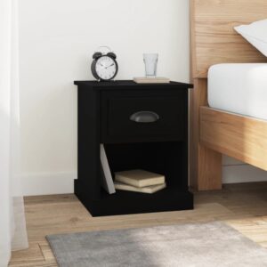 Black Engineered Wood Bedside Cabinet Nightstand with Drawer Storage