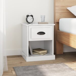 High Gloss White Bedside Cabinet Nightstand Engineered Wood with Drawer Storage