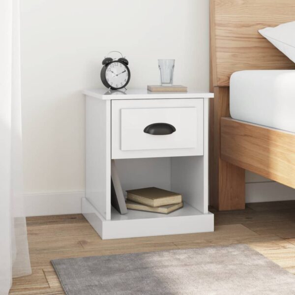 High Gloss White Bedside Cabinets Pair Modern Nightstand Storage Organizer Wood