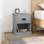 Set of Two Engineered Wood Bedside Cabinets in Concrete Grey with Storage Drawer