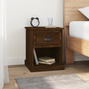 Engineered Wood Bedside Cabinets Pair Brown Oak Finish with Storage Drawer