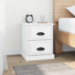 White Engineered Wood Bedside Cabinet Nightstand with Storage Drawers