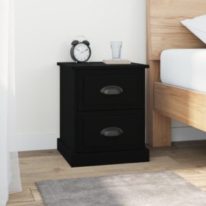 Black Engineered Wood Bedside Cabinet Nightstand with Storage Drawers